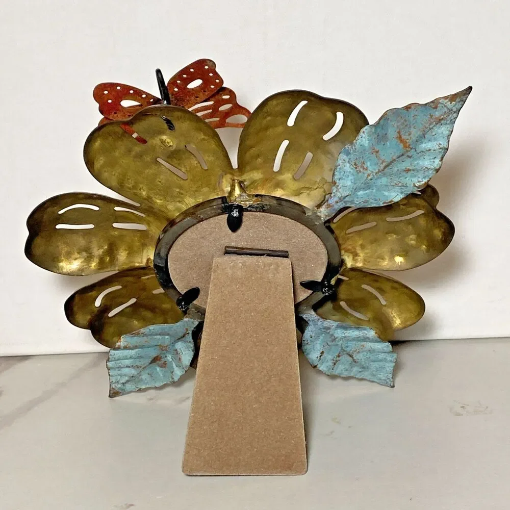 VTG Figi Hammered Hand Crafted Metal 3D Butterfly Flower Picture Frame 3x3 Photo